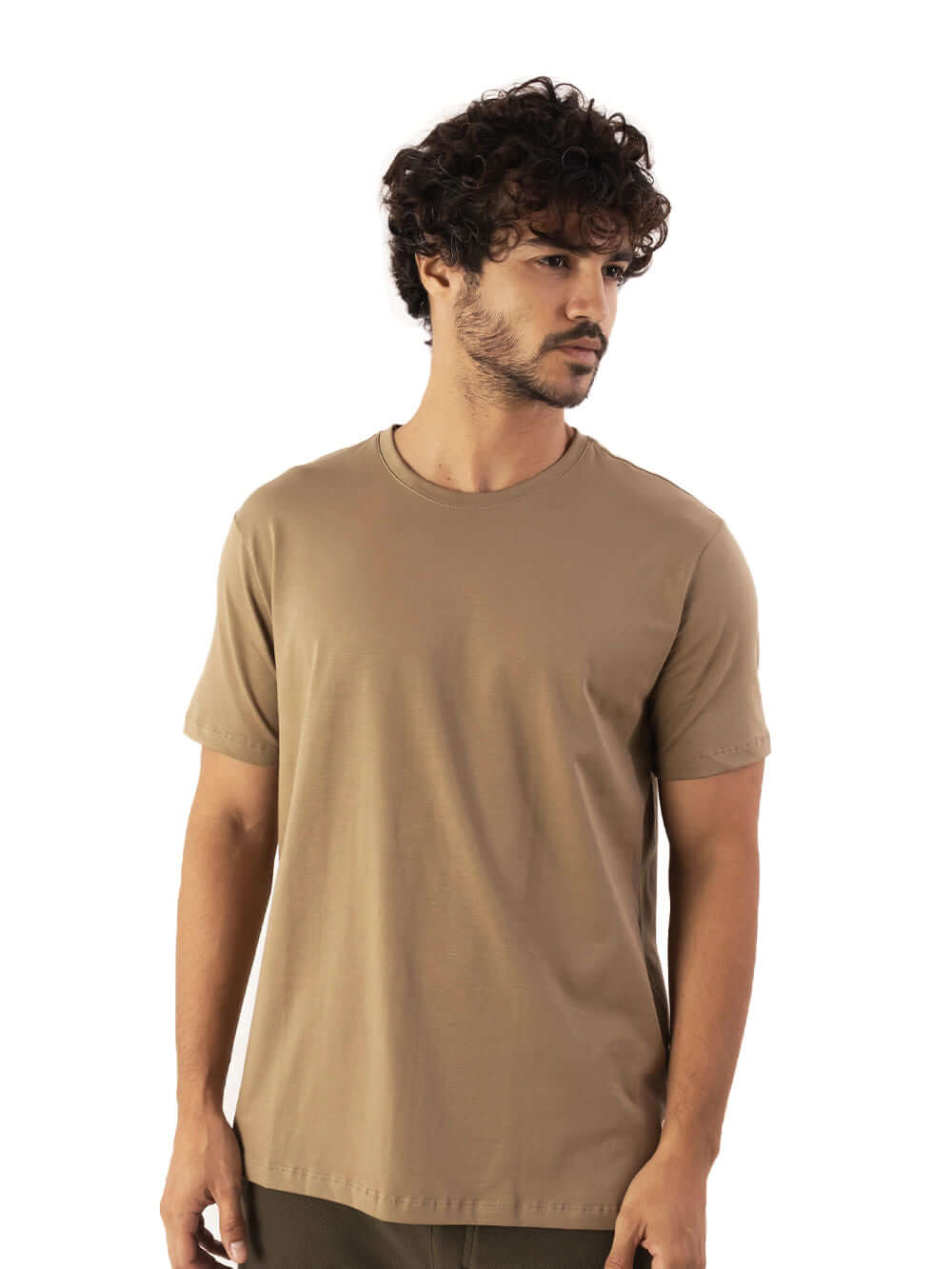 Camiseta Pima Essential caqui da Greenish, feita em algodão Pima, moderna e atemporal.