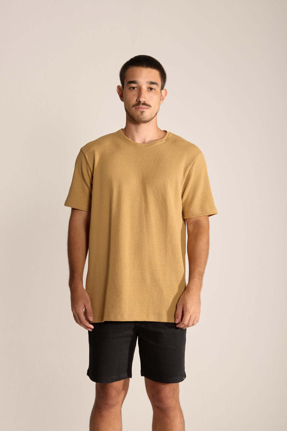 Camiseta Rustic Tricot Caqui da Greenish, confortável, com caimento leve e ideal para looks casuais.
