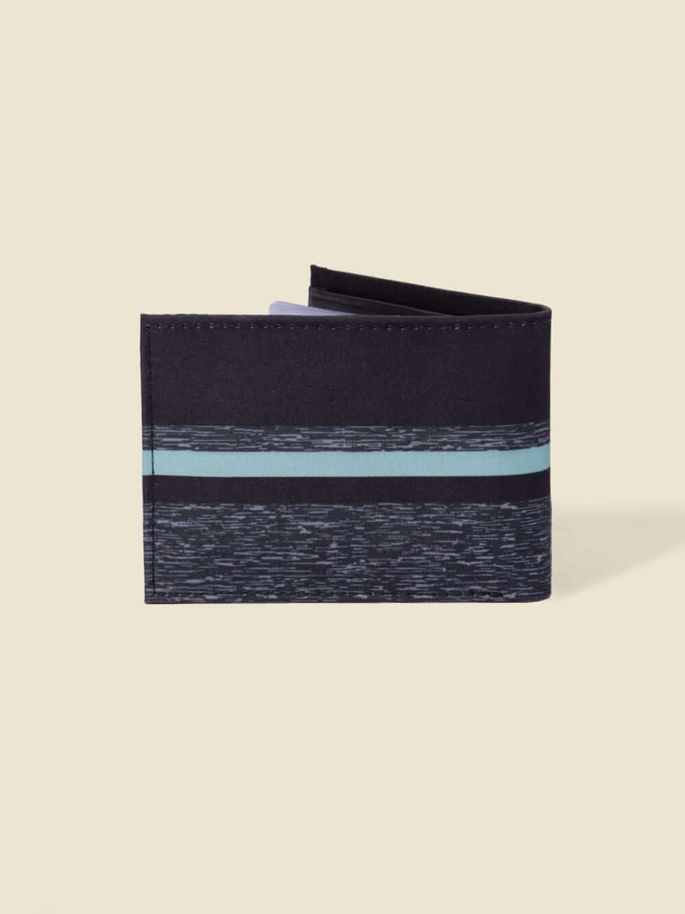 Carteira Classic Wave preta da Greenish, com design moderno e listras estilizadas em azul.