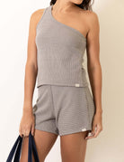 Greenish branded Short Tricot Fer - Cinza, stylish gray knit shorts, perfect for casual wear.