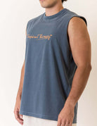 Greenish Regata Larga Tropical Terapy - Azul Marinho, showcasing a sleeveless navy blue design perfect for tropical comfort and style.