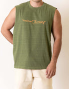 Greenish Regata Larga Tropical Terapy - Verde tank top modeled, showcasing casual style and comfort in a green shade.