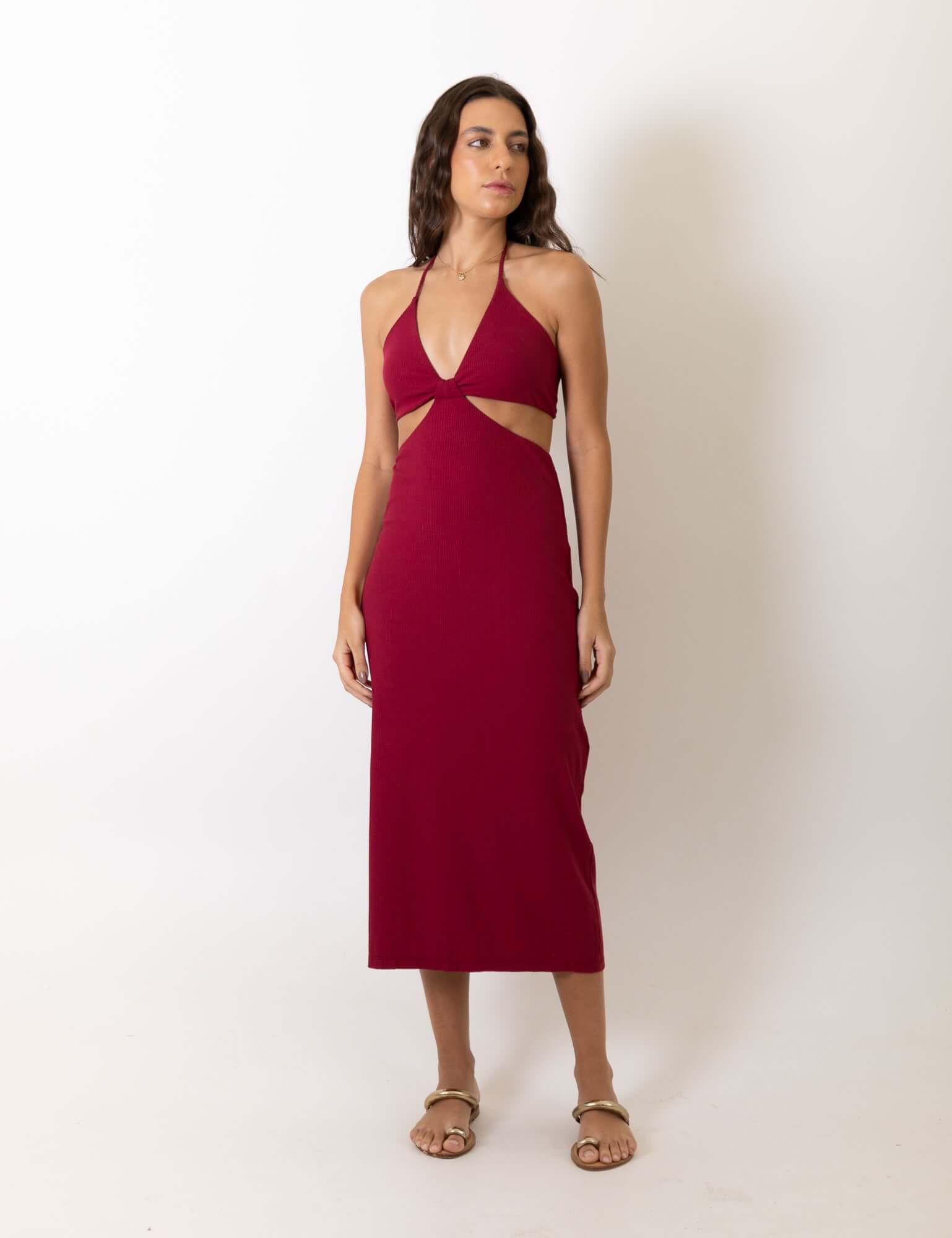 Greenish Vestido Curto Midi Colors - Vermelho Escuro em modelo feminina