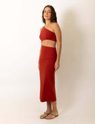 Greenish Vestidos Midi Lycra Stephanie - Telha, red one-shoulder midi dress with side cutout