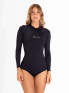Maiô Bayshore Greenish preto com mangas longas, confortável e moderno, ideal para proteção solar.