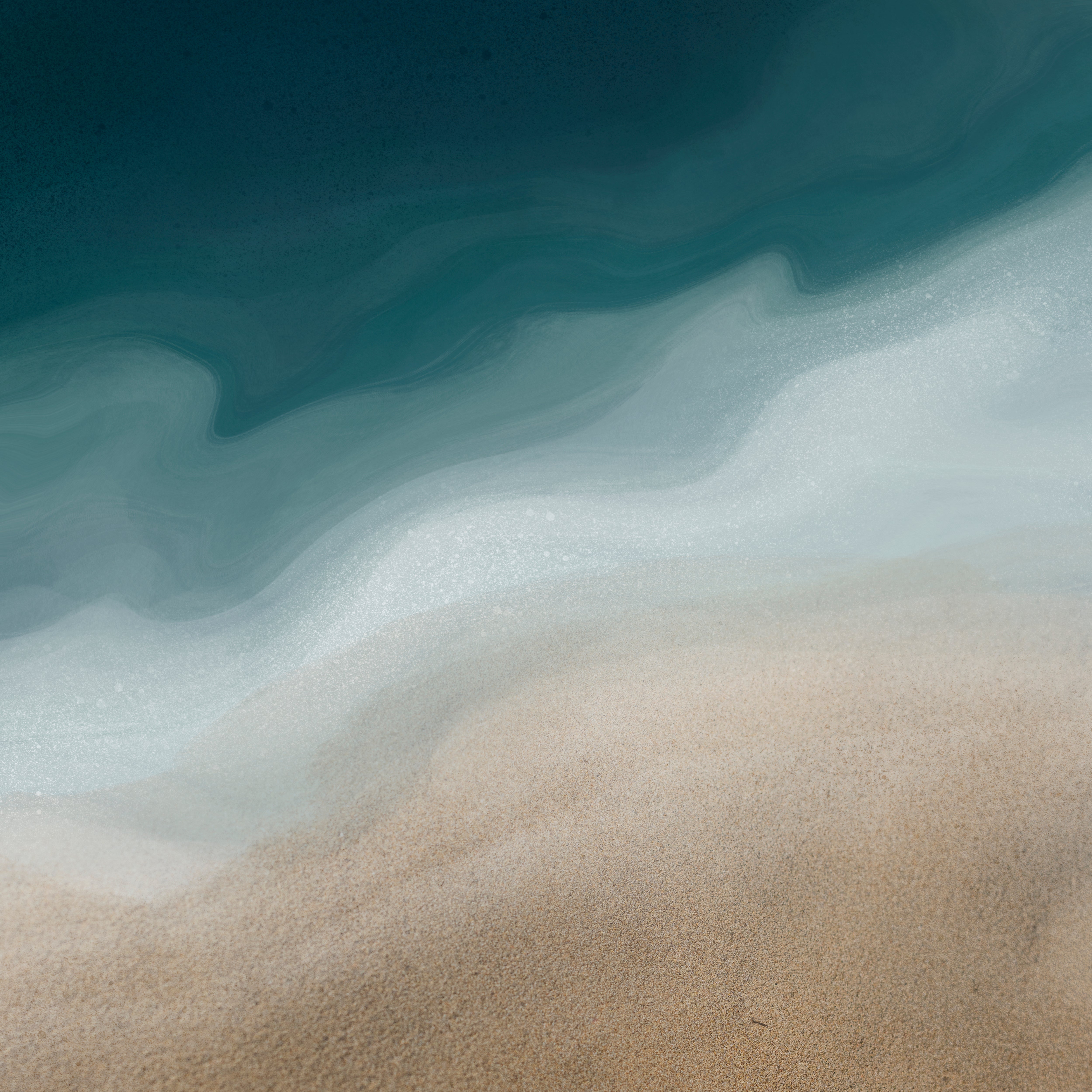 Textura suave de areia e ondas do mar em um fundo azul esverdeado, trazendo um toque de tranquilidade.