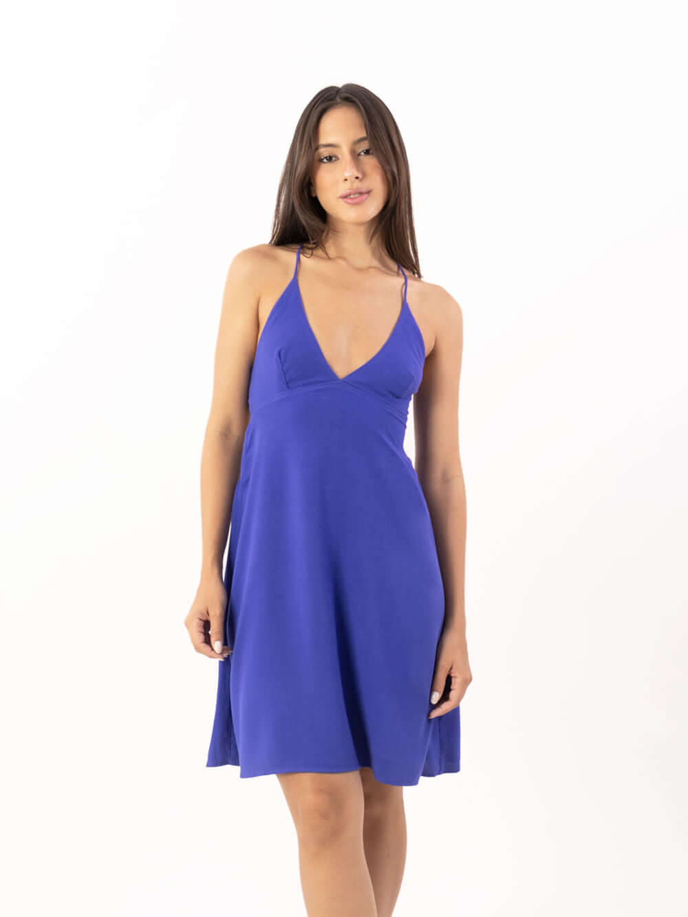 Vestido curto Amanda da Greenish, azul, em tecido 100% viscose, moderno e leve, ideal para passeios.