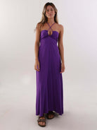 Vestido midi Alex roxo da Greenish, ideal para ocasiões informais, com design elegante e confortável.