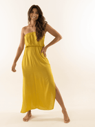 Vestido midi Malala amarelo da Greenish, estilo leve e alegre, ideal para dias ensolarados.